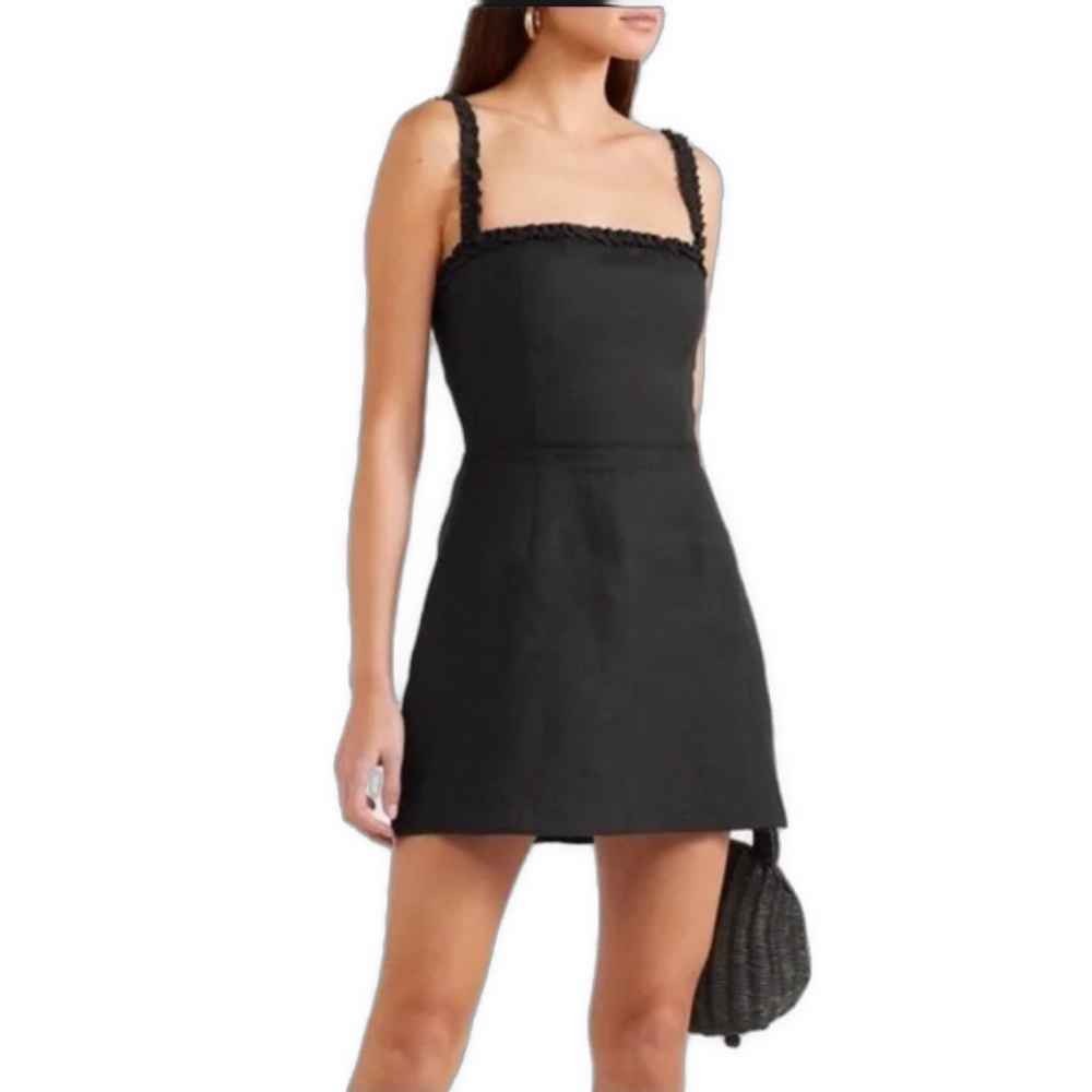 Reformation- Janie 100% linen Black Mini Dress w/ ruffle straps- 10